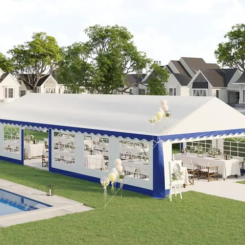 AMERLIFE Party Tent with Rolled Sidewalls, Heavy Duty Wedding Tent for Party Outside with Zinc Alloy Tube & Spiral Stakes, Waterproof Event Shelters, White & Blue[tiktokshopbacktoschool][SohoChic]