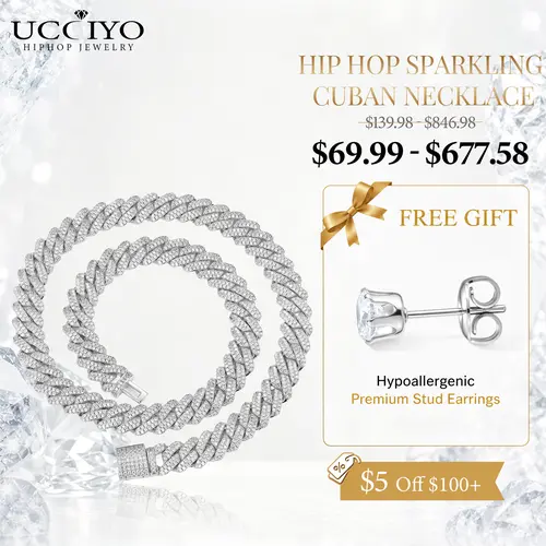 UCCIYO Shining Cuban Chain CZP397 Fashion Trend Square Necklace Miami Cuban Chain Ice Out Men's Hip Hop Rap Fashion Necklace Sparkling 14mm Width  FallFreshness summerwins【#CZP397】