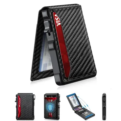 Men's Premium Aluminum Alloy Wallet - Ejector Button for Quick Pull, Removable Clip, Minimalist Metal Card Chamber, 1 ID Window, Slim Body Card & ID Case (Ideal for Gifting, Summer Use),sohochic