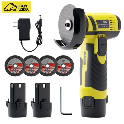 H2 Model Brushless Motor Cordless Mini Angle Grinder with Cut-Grind-Polish Function, 2×Lithium Power Batteries, 4 Discs for 3-in Metal/Stone, Complete Accessories Kit, Easy to Carry for Beginners’ Grinding Tasks