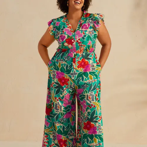 BloomChic Women's Plus Size Casual Romper Overalls - Notched Collar, Cap Sleeves, Button Front, Side Pockets, Soft Spandex-Polyester Fabric, Fitted Summer Women's Clothes，SohoChic