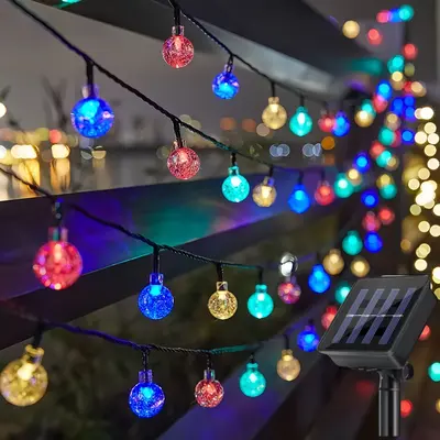 100-LED Solar Mini String Fairy Lights - 0.67in Diam Spherical Bulbs, 8 Lighting Modes, Waterproof, Warm/White/Purple Light, Halloween Aesthetic Decor for Gardens, Weddings, Solar Outdoor Home Festive Supplies