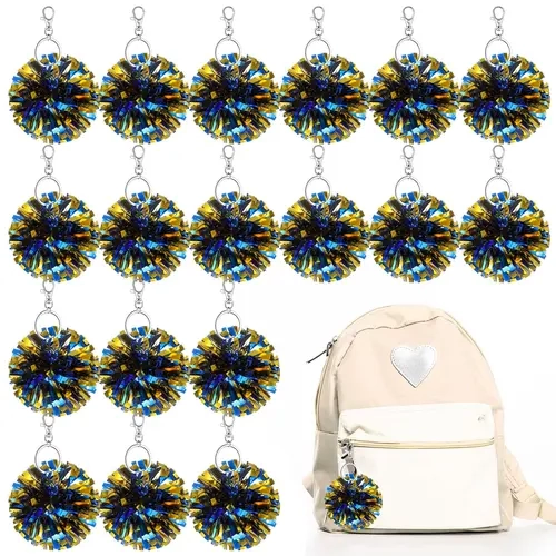 20 Pcs Cheer Pom Pom Keychain Cheerleader Gifts Cheerleading Keyring Charm Foil with Keychain Hooks for Team Teacher Student coach Inspirational Gift Accessories Back to School Team Gift
