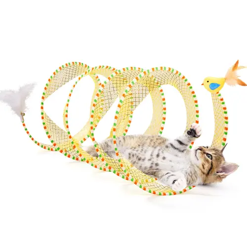 Potaroma Collapsible Spiral Tunnel Cat Toy - 20in Unfolded, Springy Structure, Feather Bells for Indoor/Outdoor Play, Feathers Spark Hunting, Self-Play for Kittens & Indoor Cats #sohochic