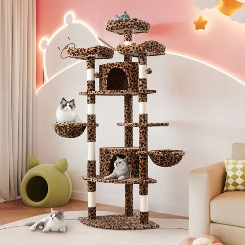 SHA CERLIN 73in(6.1ft) Tall Durable Corner Cat Tree with Scratchers, Space-Saving Fan Shaped Multi-Level Perches, Condo, Reinforced Posts, Particle Board Build, Easy Assembly, Furniture Safe, 33 lbs Capacity, Play Space, Reinforced Scratching,, sohochic