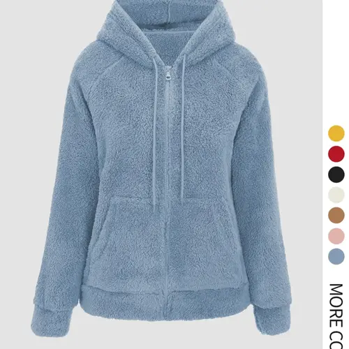 Women's Hooded Plush Soft Long Sleeve Jacket Coats Everyday Jackets Daily Wear Jackets with Pockets & Drawstring, Solid Basic Casual Aesthetic Minimalist Fitted Zipper Outerwear Fall Winter Outerwear for Spring Autumn Winter All Seasons