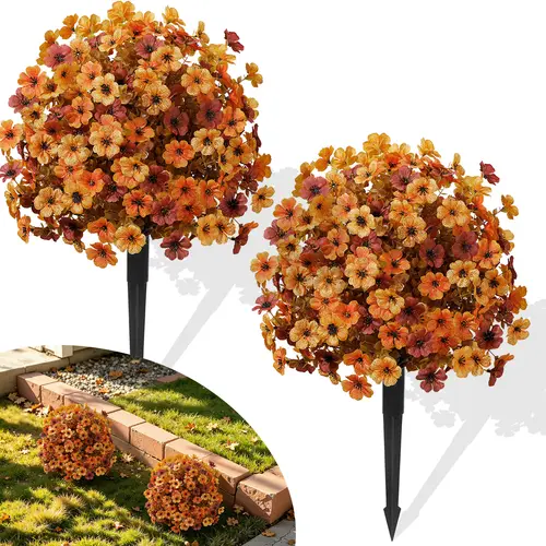 Fall Artificial Garden Stake with Realistic Flowers, UV Resistant, Windproof, Durable Ground Spike, Low-Maintenance Outdoor Autumn Porch & Yard Decor