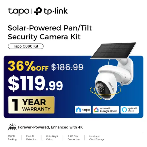 TP-Link & Tapo C660 KiT 4K Solar Security｜360° AI Tracking｜Starlight Color Night Vision｜Free Local Storage｜No Wires