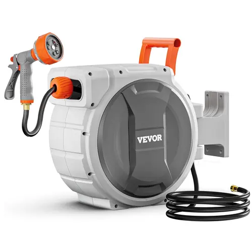 【toolupgrade】VEVOR Retractable Wall Mount Garden Hose Reel, 1/2 in x 84 ft Hose with 180° Swivel Reach, PP Shell, Outdoor Watering System for Washing Car