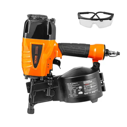 【toolupgrade】VEVOR 15-Degree Pneumatic Coil Siding Nailer CN65 Hardware, 1-1/4"-2-1/2" Nails, Tool-Less Depth Adjustment, 70-120PSI Air Nail Gun for Siding, Fencing, Decking