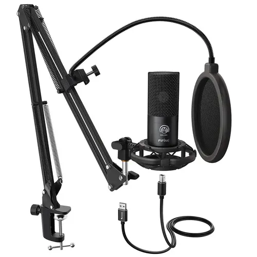 Fifine T669 USB Condenser Studio Microphone Kit with Adjustable Boom Arm - Podcast Equipment for Content Creators, Audio Recording, Streaming, Desk Mount