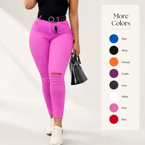 JUNBAOSS Women's Classic Mid Waisted Skinny Stretch Butt Lifting Jeans Women Totally Shaping Distressed Ripped Jeans Slim Fit Denim Pants