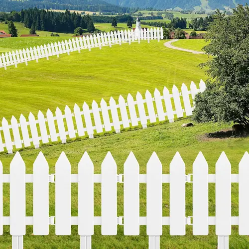 MIAHART 12-Piece White Durable Plastic Garden Fencing with 12 Fence Inserts, Picket Fence for Lawn Borders, Flowerbeds, Plant Borders, Christmas & Halloween Yard Decor, Edge Shaping, Outdoor Garden Decoration
