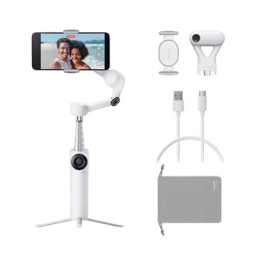 Insta360 Flow 2 AI Tracker Bundle - Foldable Cellphone Gimbal, AI Tracking for Any App, Multi-Person Tracking, Built-in Tripod-Selfie Stick, Remote Control, iPhone/Android Stabilizer, Mobile Content Creator Accessory, Smartphone Camera Accessory, Accessor