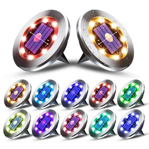 12pcs 8-LED RGB Solar Garden Lights, Color-Changing Outdoor Ground Disc Lights, Solar-Powered Outdoor Decor for Lawn, Path, Driveway,sohochic