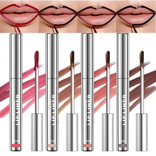 4Pcs Peel off Lip Liner Stain, Lip Gloss Lip Tint Set, Peel Off Nude Lipliner Makeup Velvet Matte Tattoo Peel Off Lip Liner Set Long-Lasting Waterproof Transfer-proof Brightening