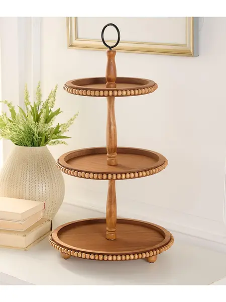 3-Tier Wood Tray with Beaded Detail by Valerie