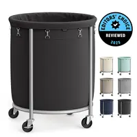 SONGMICS HOME Wheeled Laundry Basket Organizer - Heavy Duty Round Laundry Cart with Steel Frame, Removable Waterproof Bag, and Transport Wheels