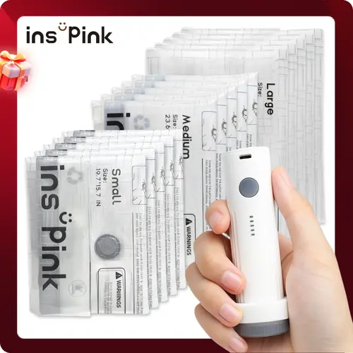 [2026] Inspink Multi-Size Vacuum Seal Compression Storage Bags with 25W USB-Rechargeable Cordless Vacuum Pump, Durable Waterproof Travel Space Saver, Travel Organization Pouch, Home Organizer for Backpacking Gear  #SohoChic