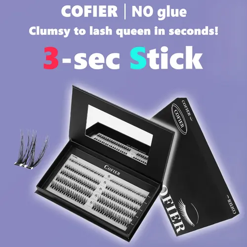 Cofier No-Glue DIY C Curl Lash Bundle Set - 80/90/120 Pcs Individual & Bottom Clusters, Beginner-Friendly Press-On Lash Lift Kit with Tweezers, False Eyelashes & Adhesives Accessories Assortment Set, Bundle Set False Eyelashes & Adhesives