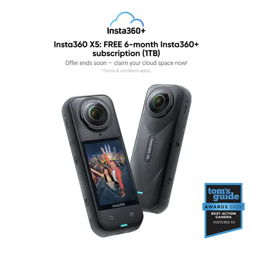 Insta360 X5 - Waterproof 8K 360° Action Camera, Leading Low Light, Invisible Selfie Stick Effect, Rugged and Replaceable Lens, 3-Hour Battery, Built-in Wind Guard, Stabilization, Triple AI Chip Design