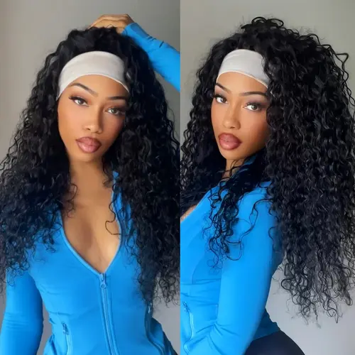 UNICE Women's Human Hair Wig - Water Wave Headband Style for Beginners, Glueless Wigs Human Hair with Elastic Lace Band & Drawstring, Adjustable Size for Secure No-Slipping Fit,sohochic