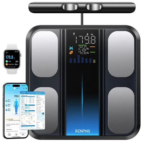 RENPHO 8‑Electrode Smart Scale, MorphoScan Base BIA Segmental Body Analyzer, Bluetooth Body Weight Scale, Measures Weight, BMI, Body Fat & Muscle Mass, Syncs to Free App, High Precision, 400lbs, Gym Gifts, Fall Deals for You