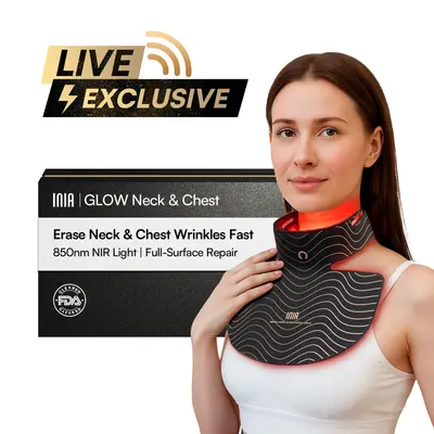 【LIVE EXCLUSIVE】INIA GLOW Neck & Chest Red Light Mask – 850nm NIR | Fade Wrinkles & Spots | Lift & Firm in 4 Weeks - Red Light Skincare Device with 2600mAh Rechargeable Controller, Clinic-Grade, Full Coverage,Summer Beauty Gift Ideas, Red Light Therapy Ma