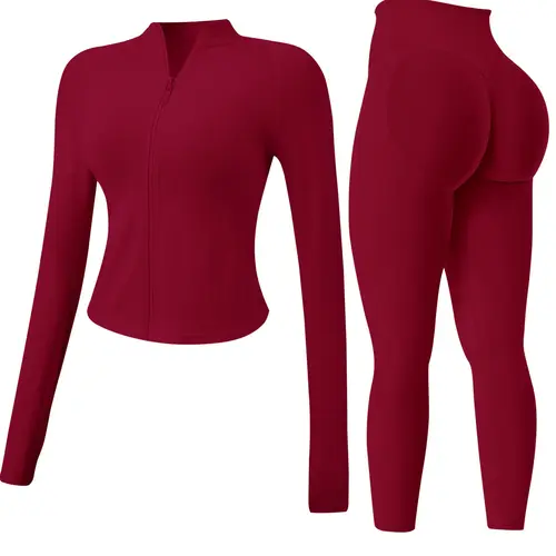 Stand Collor Zip-Up Jacket+Legging Sets for Women 2 Piece, Goling Out Sets Warm Long-Sleeve Stand Collar Zip-Up Jacket + Butt-Lifting Legging Sports Long Pants, Windproof Quick-Dry Sexy Yoga Gym Outfit For Fitness, Running And Workouts
