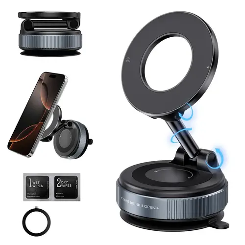 Upgraded Magnetic Phone Holder Unpowered Version 360° Rotatable Adjustable Foldable Magnetic Vacuum Adsorption Car Holder for iPhone & Android No Noise