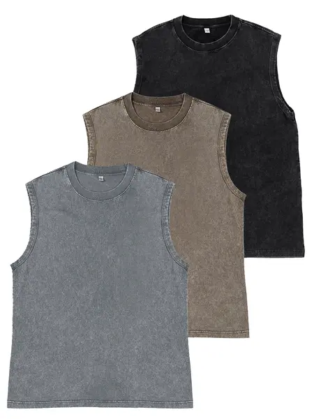 Gihuo Unisex Cotton Workout Tank Tops Sleeveless Acid Wash Tshirts Cut Off Muscle Shirts Loose Fit Running Gym Tees Unisex Vest T-shirt for Men & Women Classic Menswear Soft Baggy Outfits Oversized Stylish Vintage