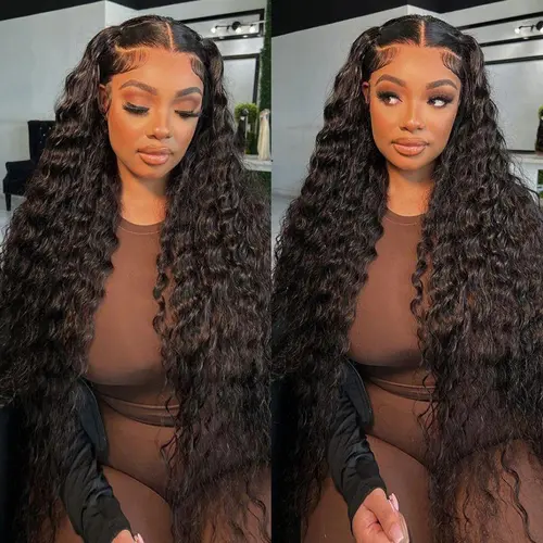 Bling Hair 100% Human Hair Lace Front Wig for Females, 36in-38in Deep Wave/Deep Curly/Water Wave, 13x4-13x6 Pre-Plucked Lace Frontal, Heat Resistant, Back to School Fashion Accessory sohochic
