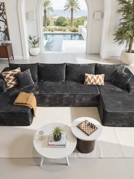 CAODOC Oversized 134.6" U Shape Cloud Couch Plus Sectional Sofa with Chaise Modern Modular Sofa with 6 Soft Pillows & Lounge Chairs Boneless Upholstered Couches for Living Room Bedroom Plush Corduroy Fabric