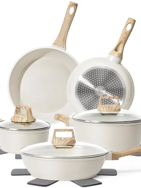 SODAY Pots and Pans Set Non Stick, 12Pcs Kitchen Cookware Sets Non-toxic Healthy Nonstick Kitchen Cooking Set with Frying Pans, Saucepans,Glass lid,Kitchenware,stock up on specials, Aluminium Durable Bakelite Handle ,sohochic