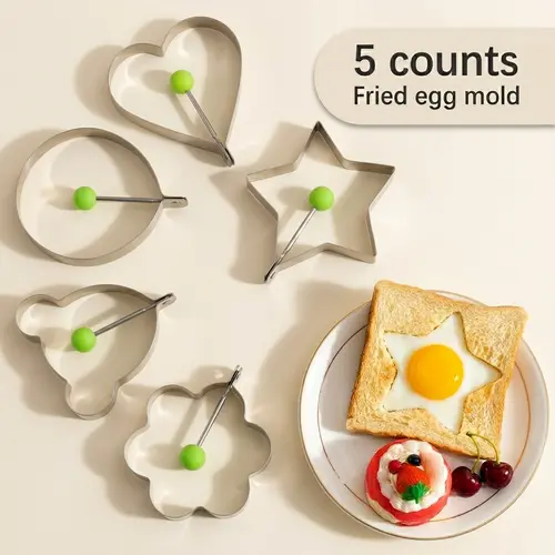 5-Count Multishape Stainless Steel Nonstick Egg Rings for Frying Eggs - Hand Washable Kitchen Utensils, Breakfast Prep Accessories,sohochic