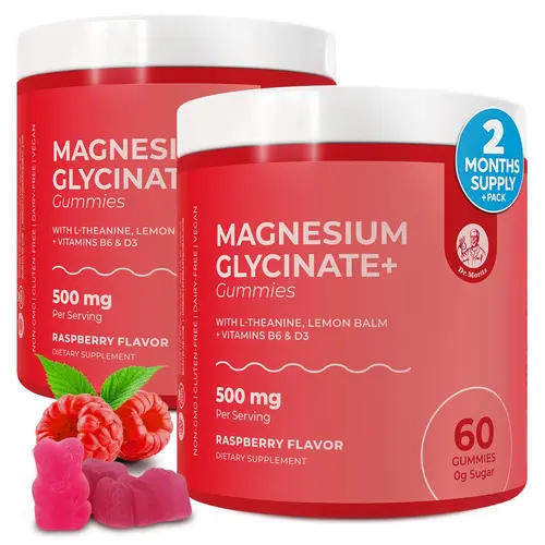 DR. MORITZ Chewable Magnesium Glycinate Gummies 500mg, Raspberry Flavor, with L-Theanine, Lemon Balm, Vitamins B6 & D3, No Sugar Added, Non-GMO, 120 Count Anxiety Management Mineral Supplements for Daily Nutritional Support