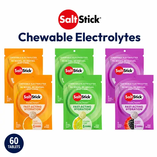 SaltStick Chewable Electrolyte Tablets - Fast Acting Hydration Variety Pack - Vegan Non-GMO - Tart Orange Lemon Lime & Mixed Berry - Low Sugar - Pre-Cramp Relief Workouts Magnesium Calcium Vitamin