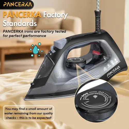 PANCERKA 1500W Steam Iron, Fabric Ironing Machine, Teflon Non-Stick Plate, Smart Steam, Anti-drip, Suitable for Wool, Polyester, Silk, Linen, Etc., Adjustable Gear According to the Material of the Clothes,sohochic