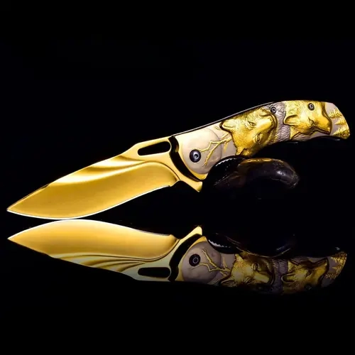 Men's Folding Pocket Knife with Wolf Relief Pattern, for Hiking and Light Outdoor Activities, Hiking / Light Outdoor