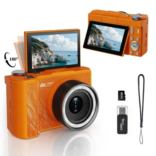 2026 Foldable Screen Portable Pocket Vlogging Camera with 32GB SD Card &, Wrist Strap,Self Timer, Anti-Shake, Ideal Gift for Girls, Boys Teenagers, and Beginners, Birthday Gift