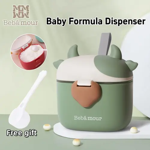 BEBAMOUR Baby Formula Dispenser, Cute Cow-Shaped 450ML Container with Scoop Leveller, BPA-Free Portable Food Storage for Travel & Newborn Snacks, Baby Items, Rubber, Newborn Baby,back to school,sohochic