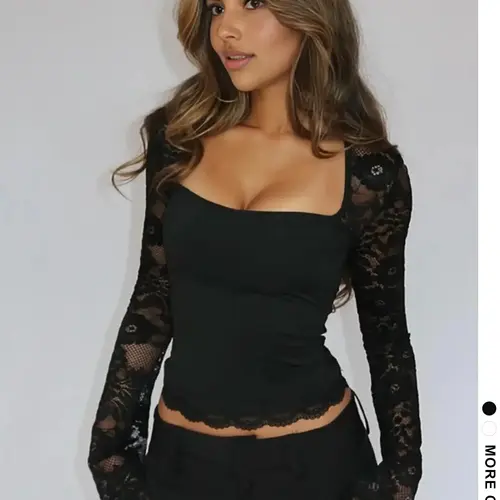 Women's Solid Color Lace Floral Spliced Ruffles Trim Sheer Long Sleeve Tee, Sexy Flower Pattern Designed Slim-fit Ruffled T-shirt for Party Club Holiday, Ladies Summer Clothes, Top, Womenswear, Piece