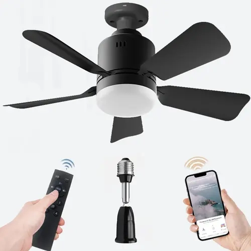 Ceiling Fans with Lights, Socket Breeze Socket Fan Light with Remote, Black Small Ceiling Fan for for Bedroom, Kitchen, Living Room, Ceiling Fan with Light 3500K, 1000 Lumens, Screws into E27 TikTokShopBlackFriday,sohochic