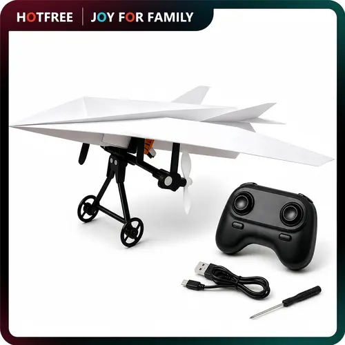 Hotfree RC Paper Airplane Kit, Remote Control Plane with Gyro Stabilizer, Dual Propellers for Less Wobble Flying, DIY Foldable STEM Toy, Easy‑to‑Assemble Birthday & Christmas Gift for Teen Boys, Kids & Adults