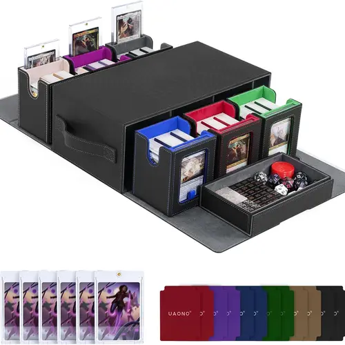 MTG Commander Trade Card Box - 6 Deck Slots Portable Modular Storage with Dice Tray, Holds 600+ Double-Sleeved Cards, 35PT Magnetic Holders & Removable Compartment for TCG,sohochic