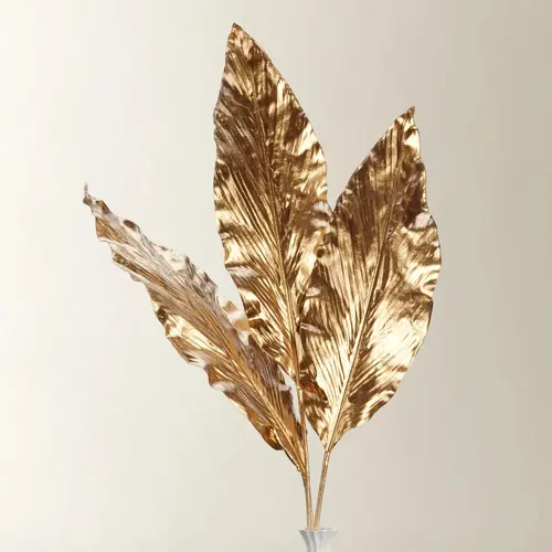 Z Gallerie Canna Leaf Branch Set of 3 - Realistic Faux Plant, Golden Metallic Plastic Ornaments, Room Decor, Home Accessories for House & Living Room Decorations,summerwins