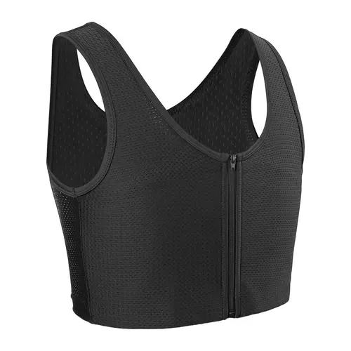 CuteStreet Women's Fashion Fitted Mesh Compression Tank Top - Front Zipper, Breathable, Comfortable, Sleeveless, Foldable, Full Coverage, Hangable Nylon Elastane Chest Binder Shapewear for Transgender FTM, Activewear, Scoop Neck, Short Length