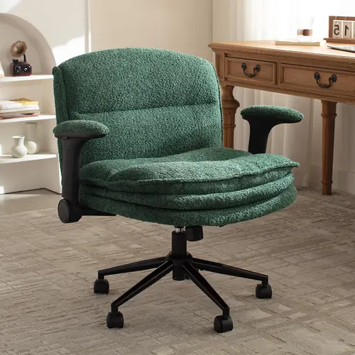 【Deals for you】Dowinx Ergonomic Criss Cross Chair with Adjustable Arms & Wheels - 3-Layer Cushion / PU Leather Material Options - Wide Swivel Vanity Computer Chair for Home Office, Bedroom, Living Room