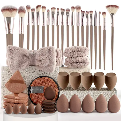 Classic Face Brush Set, 49pcs Makeup Brushes Kit, Multi-functional Makeup Tool Set with Makeup Brush Foundation Brush Make up Brushes Set (Champagne),back to school,sohochic