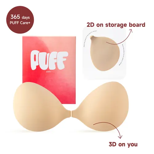 PUFF Sticky Bra – VIRAL No.1 Push-up Sticky Bra, Waterproof & Sweat-proof Invisible Bra, Reusable Silicone Adhesive Bra for Women, Includes Storage Board & Replaceable Pads